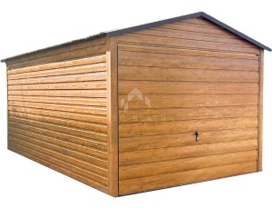 Garaż Blaszany 3x5m - Brama Uchylna - Jasny orzech - Drewnopodobny - Dach Dwuspadowy NB281