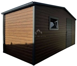 Schowek - domek ogrodowy 5x2,5m - drzwi - 2x okno - Ciemny orzech - drewnopodobny - antracyt - rynny - dach dwuspadowy NB440