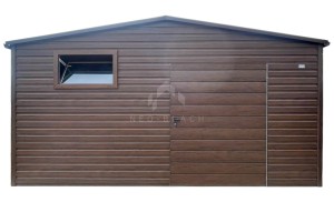 Domek ogrodowy 5,5x4,5 m - drzwi - okno - ciemny orzech - drewnopodobny - dach dwuspadowy - rynny NB501