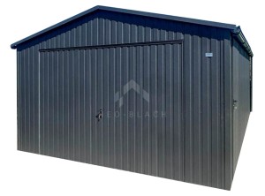 Garaż blaszany 5x6 m - brama uchylna - drzwi - antracyt - rynny - dach dwuspadowy NB513