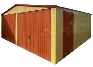 Garaż blaszany 7x6m - 2x brama uchylna - drzwi - okno - piaskowy - dach dwuspadowy NB525