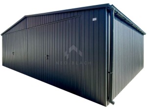 Garaż blaszany 8x6m - 2x brama uchylna - antracyt - dach dwuspadowy - drzwi - rynny NB527