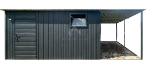 Schowek - Domek ogrodowy 4x5 m + wiata 2x5 m - drzwi - okno - antracyt - dach spad w tył NB538