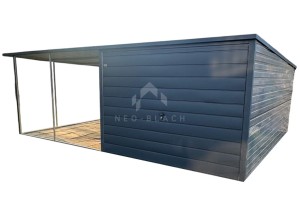 Garaż Blaszany 3x6m + Wiata - Brama Uchylna - Antracyt - Dach spad w tył NB117