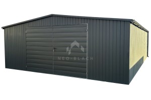 Garaż Blaszany 6x7m - Brama Dwuskrzydłowa - Rynny - Antracyt - Dach Dwuspadowy NB124