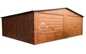Garaż Blaszany 8x6m - 2x Brama Uchylna - Ciemny Orzech - Drewnopodobny - Zielony - Dach Dwuspadowy NB138