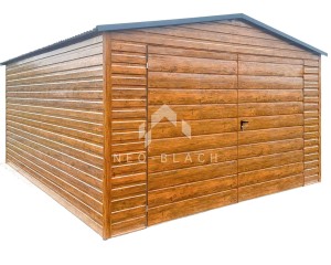 Garaż Blaszany 4x5m Brama Dwuskrzydłowa - Jasny Orzech - Drewnopodobny - Dach Dwuspadowy NB151