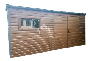 Schowek - Domek Ogrodowy 5x2m Brama Dwuskrzydłowa - Okno -Rynny - Ciemny Orzech - Drewnopodobny - Antracyt - Dach spad w przód  NB159