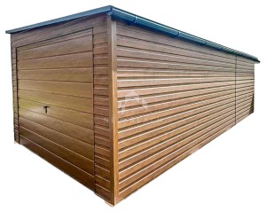 Garaż Blaszany 3,5x8m + Wiata 1m - Brama Uchylna - Drzwi - Rynny - Złoty Dąb - Drewnopodobny - Dach spad w bok NB191