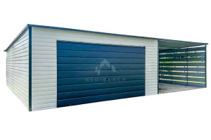 Garaż Blaszany 4,5x6m + Wiata 4m - Brama Uchylna - Drzwi - Biały - Antracyt - Dach spad w tył NB194