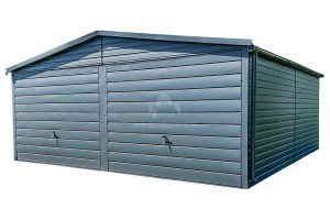 Garaż Blaszany 6x5,8m - 2x Brama Uchylna - Drzwi - Rynny - Blachodachówka - Antracyt - Dach Dwuspadowy NB195