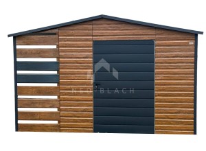 Schowek - Domek ogrodowy 2,5x2,5m + Wiata - Jasny Orzech - Drewnopodobny - Okno - dach Dwuspadowy NB208