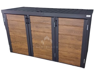 Zabudowa koszy na śmieci wiata śmietnikowa obudowa kubłów 207x80x120 cm 3x240L antracyt + ciemny orzech NB222