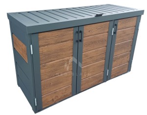 Zabudowa koszy na śmieci wiata śmietnikowa obudowa kubłów 177x65x110 cm 3x120L antracyt + ciemny orzech NB223