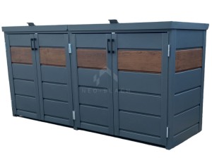 Zabudowa koszy na śmieci wiata śmietnikowa obudowa kubłów 275x80x120 cm 4x240L antracyt + ciemny orzech NB224